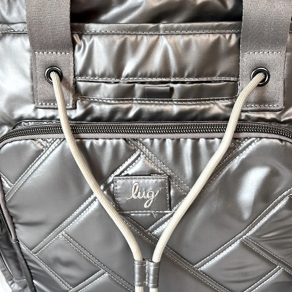 Lug Metallic Gray Quilted Duffel diaper bag